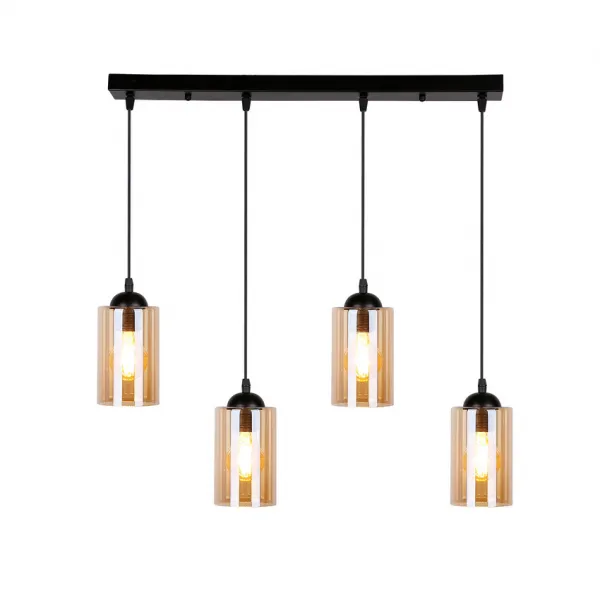 Závesná lampa pásik čierna/hnedá 4xE27 Bistro