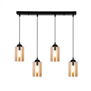 Závesná lampa pásik čierna/hnedá 4xE27 Bistro