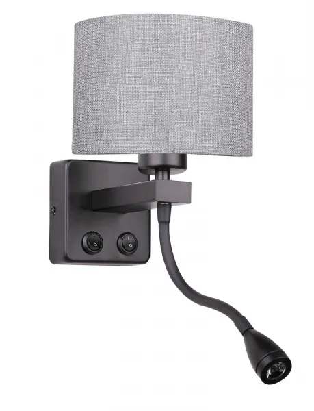 Čiernosivá nástenná lampa s LED lampou na čítanie Polo