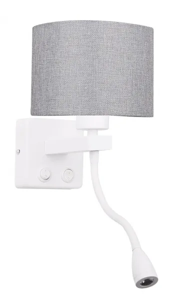 Bielo-sivá nástenná lampa s LED lampou na čítanie Polo