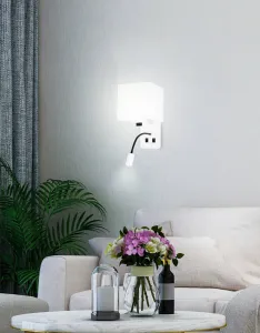 Biela hotelová nástenná lampa s LED lampou na čítanie Magnum