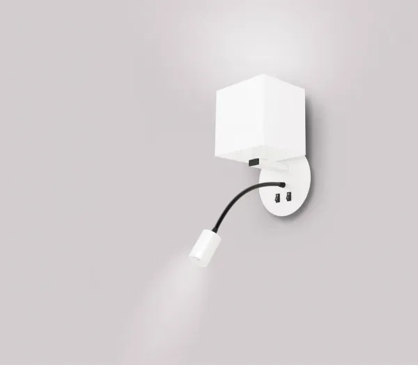 Biela hotelová nástenná lampa s LED lampou na čítanie Magnum