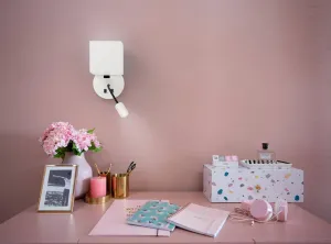 Biela hotelová nástenná lampa s LED lampou na čítanie Magnum