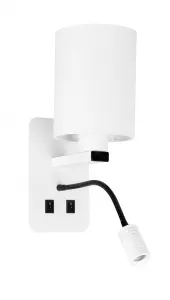 Biela hotelová nástenná lampa s LED lampou na čítanie Magnum