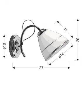 Chrómová nástenná lampa, sklo, biele tienidlo, s vypínačom, Elotte