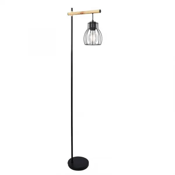 Stojaca lampa čierna s oceľovým košovým tienidlom Bernita