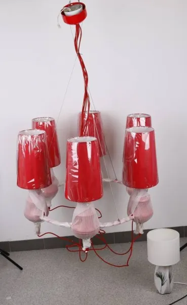 Červená závesná lampa, nastaviteľná, luster, 6xE14, Decoria