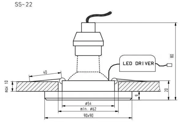 Štvorcové stropné svietidlo + 3 biele LED SS-22
