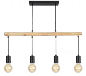 Závesná lampa čierna + drevo 4x60W Izzy