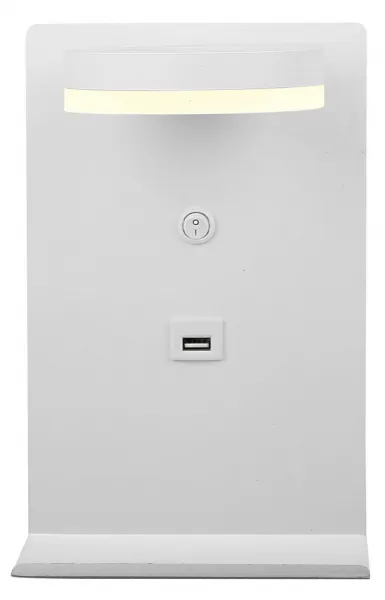 Biela LED nástenná lampa s poličkou na telefón USB nabíjačka Compact