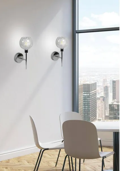 Nástenná lampa ozzo chróm priehľadné tienidlo