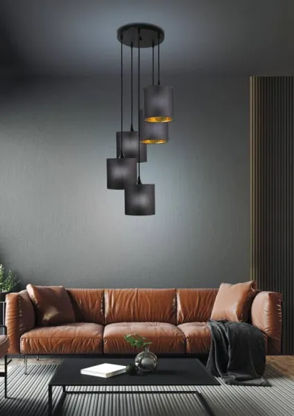 Závesná lampa, čierna, 5xE14, dlhá