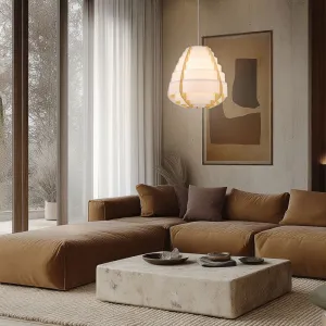 Závesná lampa béžová drevo+plast Nagoja Ledea
