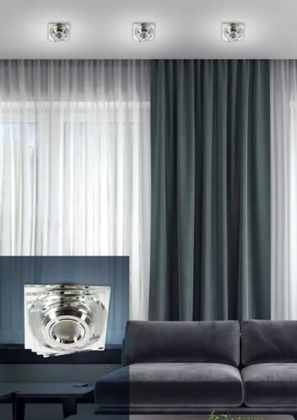 Stropné svietidlo, bezfarebné, LED, 3W, sklo, štvorcové, SS-32