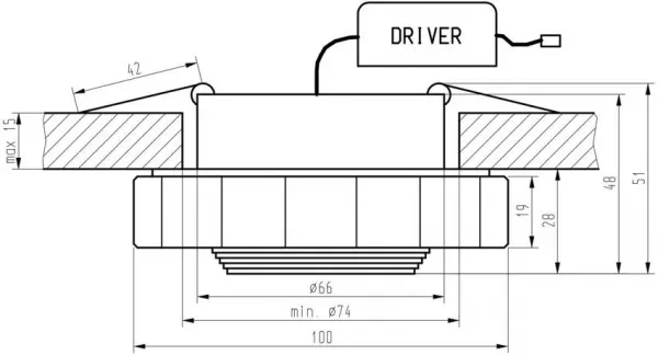 Stropné svietidlo Ss-37 Al/Tr 3W LED Cob 230V Stropné svietidlo z pevného polygónu, priehľadné sklo