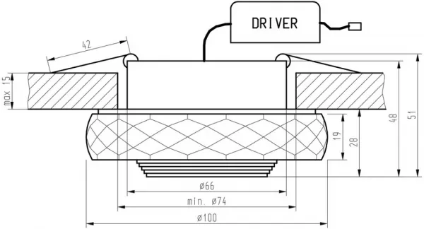 3W LED stropné svietidlo, okrúhle, brúsené sklo, SS-35