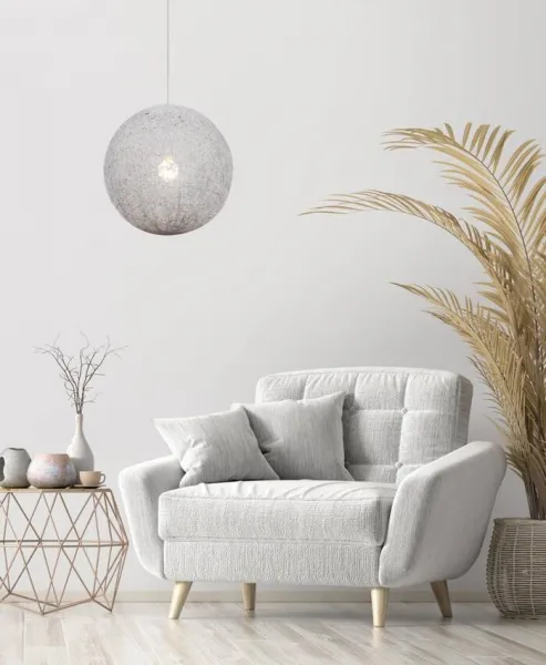 Závesná lampa biela guľa z lana na kábli 60W Caruba