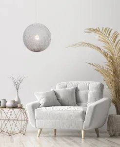 Závesná lampa biela guľa z lana na kábli 60W Caruba