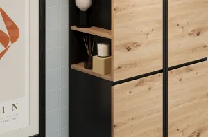 Szynaka Vysoká kúpeľňová skrinka Mossa 70 35 cm ľavá dub Artisan/čierna