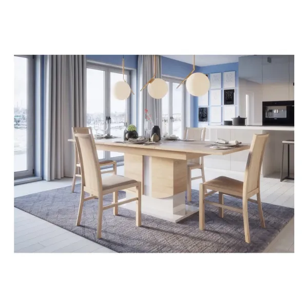 Szynaka Jedálenský rozkladací stôl Star 03 s úložným priestorom 140/210 cm dub Sonoma/biely