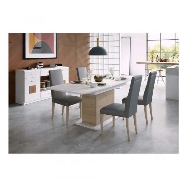Szynaka Jedálenský rozkladací stôl Star 03 s úložným priestorom 140/210 cm dub Sonoma/biely