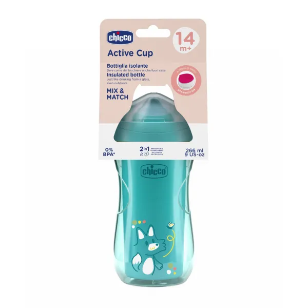 CHICCO Hrnček Active s tvrdým náustkom teal, 14m+