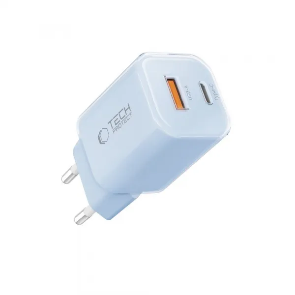 TECH-PROTECT NCM33W Sieťová nabíjačka 1x USB-C 1x USB-A modrá