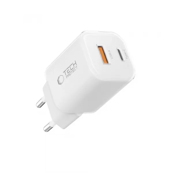 Tech-Protect NCM33W sieťová nabíjačka USB / USB-C 33W PD QC, biela