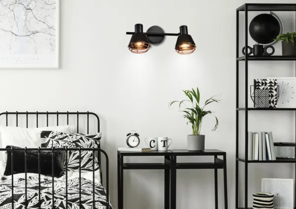 Nástenná/stropná lampa s čiernym medeným tienidlom 2xE14 40W Neria