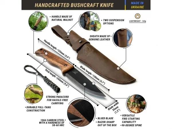 Nôž outdoorový s pevnou čepeľou BEAVERCRAFT BSH3 Nightfall Bushcraft 120mm - orechové drevo