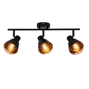Nástenná/stropná lampa s čiernym medeným tienidlom 3xE14 40W Neria