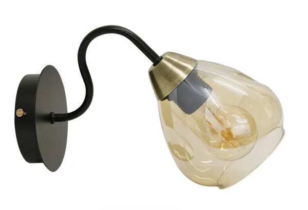 Nástenná lampa čierna/zlaté sklo dymové 1xE27 Unica