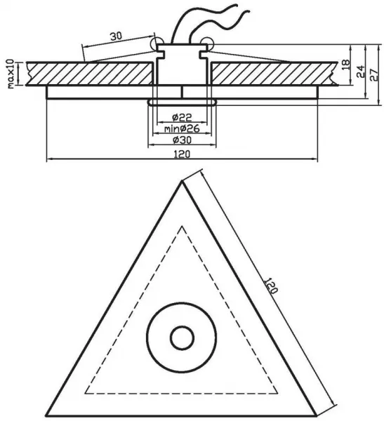 Stropné svietidlo chróm + saténové trojuholníkové G4 PO-04