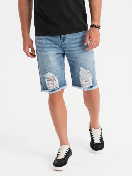 Trendy rifľové kraťasy s odreninami- modré- muži