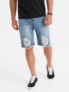 Trendy rifľové kraťasy s odreninami- modré- muži