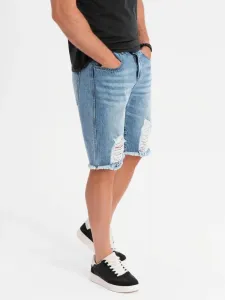 Trendy rifľové kraťasy s odreninami- modré- muži