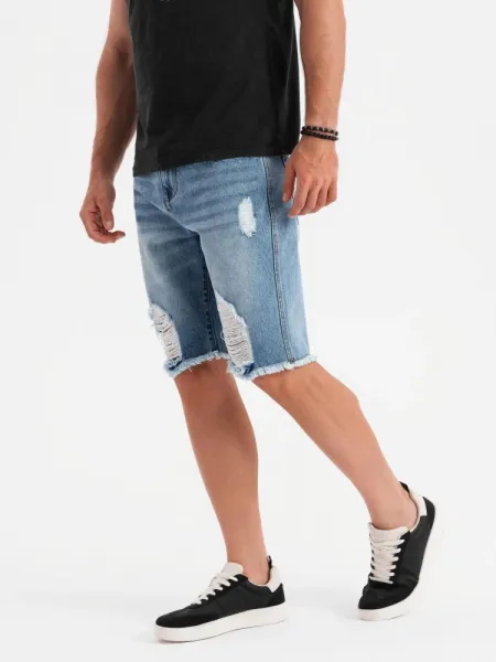 Trendy rifľové kraťasy s odreninami- modré- muži