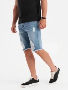 Trendy rifľové kraťasy s odreninami- modré- muži