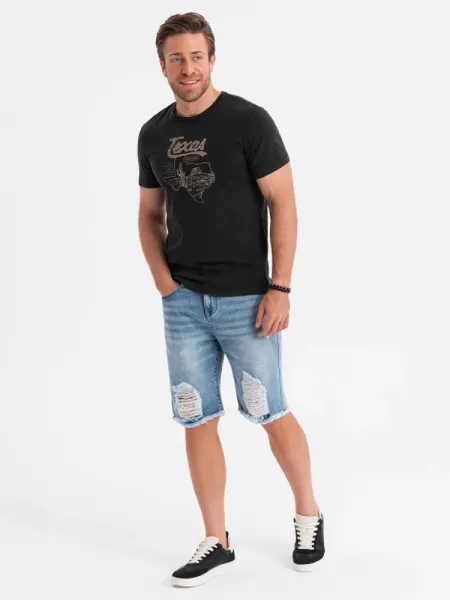 Trendy rifľové kraťasy s odreninami- modré- muži