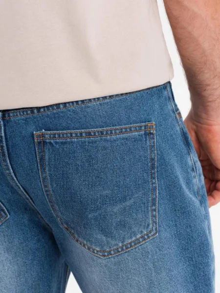 Trendy rifľové kraťasy s odreninami- modré- muži
