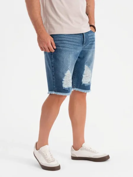 Trendy rifľové kraťasy s odreninami- modré- muži