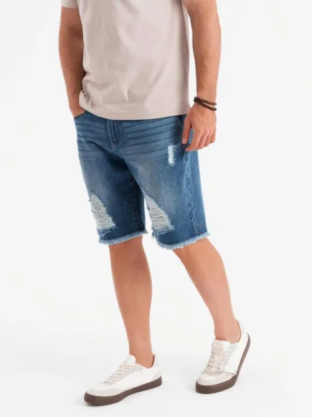 Trendy rifľové kraťasy s odreninami- modré- muži