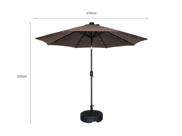 Záhradný slnečník Houseland Luna s LED osvetlením 270 cm tmavo hnedý