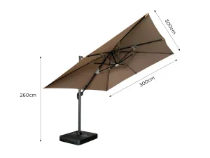 Záhradný slnečník Houseland Vexon s LED osvetlením 300x300 cm svetlohnedý