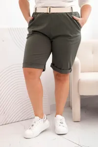 Legínovo Dámske bavlnené kraťasy Plus Size s opaskom hnedé Farba: Khaki, Veľkosť: XL