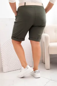 Legínovo Dámske bavlnené kraťasy Plus Size s opaskom hnedé Farba: Khaki, Veľkosť: XL