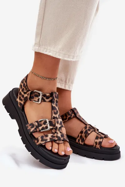 Boto Dámske Eko Kožené Sandále S Prackami Leopard Jeneliena