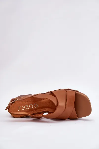 Kožené Sandále Na Opätku Zazoo 1081 Hnedé