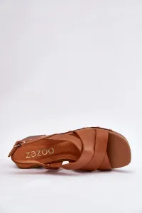 Kožené Sandále Na Opätku Zazoo 1081 Hnedé