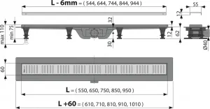 Alcadrain Podlahový žľab s okrajom pre perforovaný rošt APZ10-950M APZ10-950M